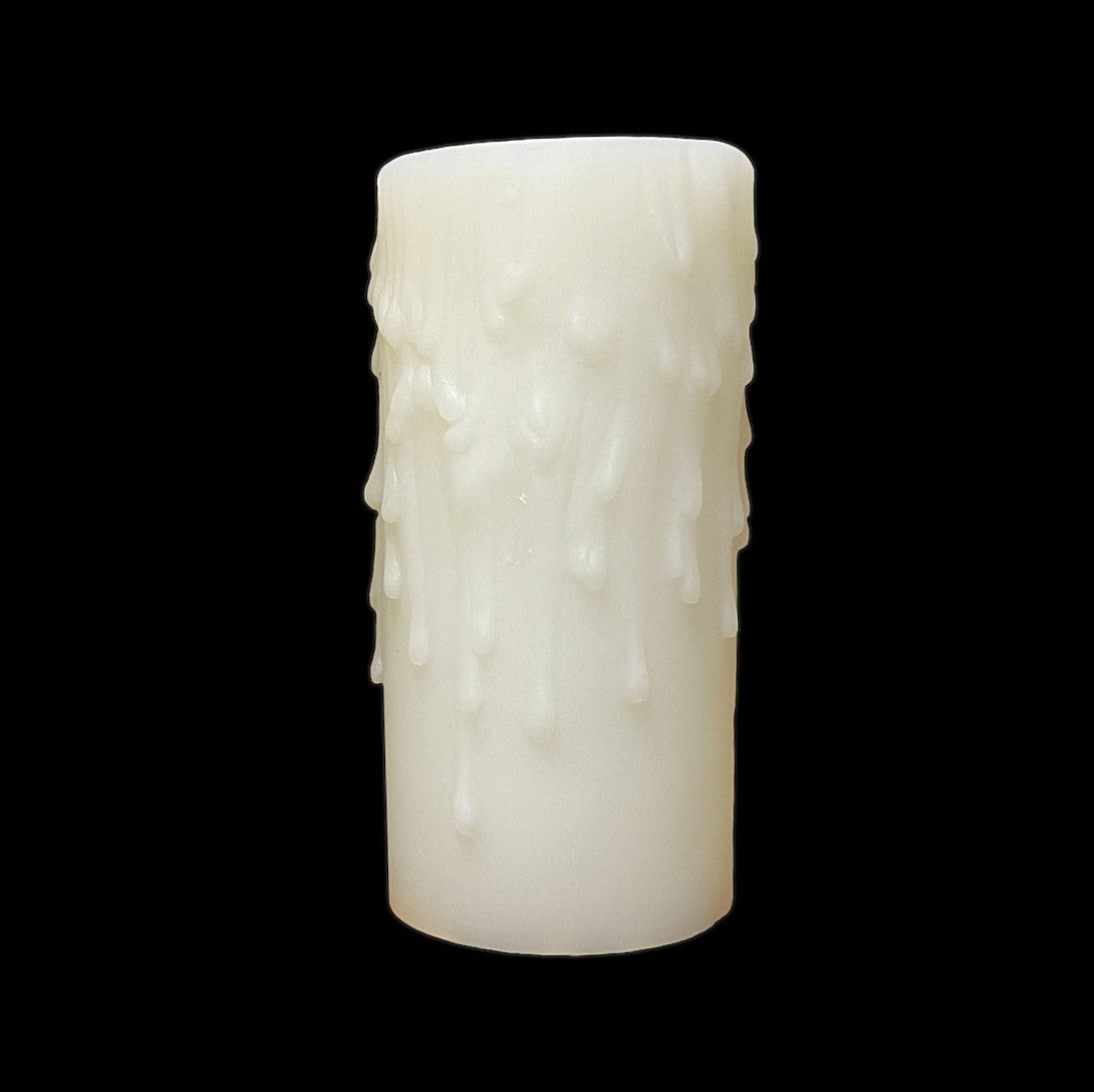An ivory resin candle sleeve with a 2 inch diameter, displayed against a black background.
