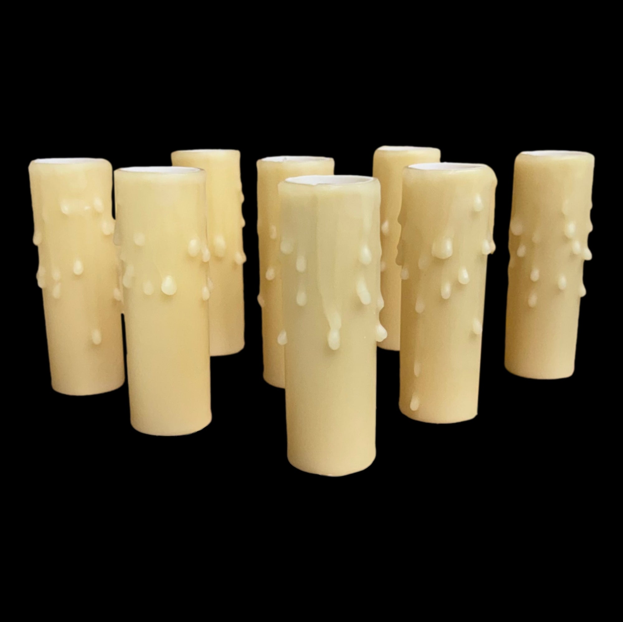 thumbnail interactive-video image 1 of 6 Flat White PolyBeesWax Chandelier Candle Covers With DRIPS – Resin – CC911T 1 of 2