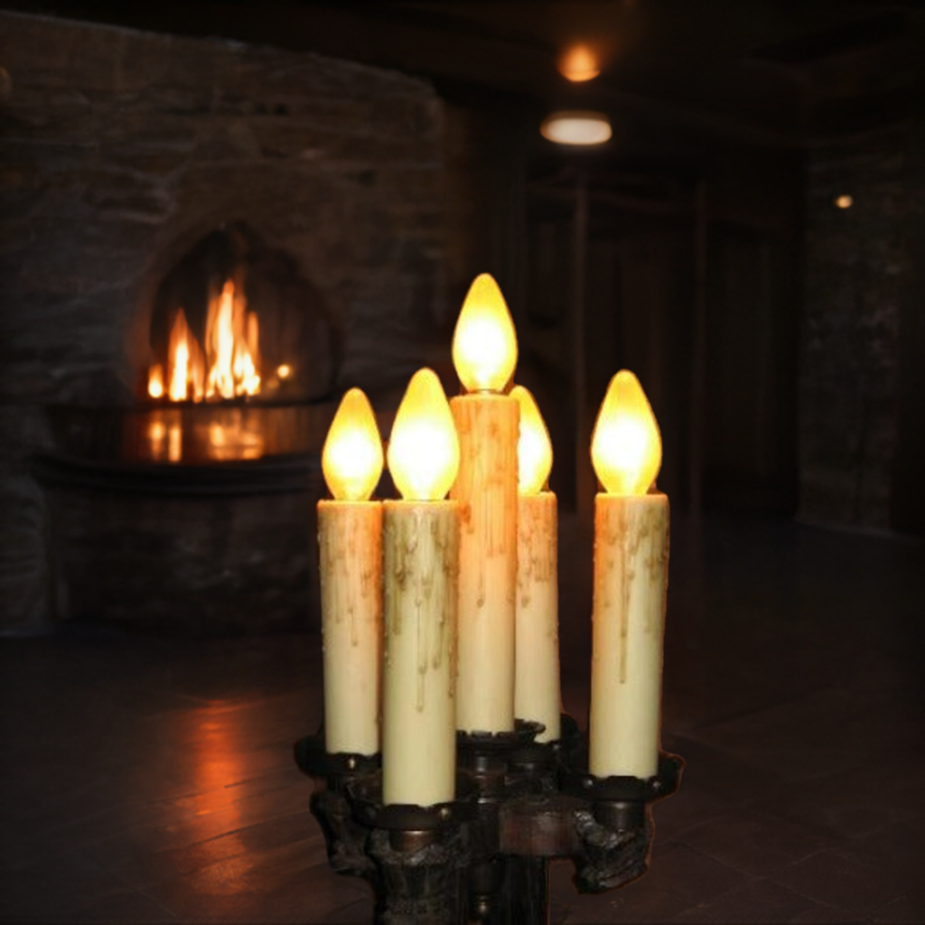 large candle covers on floor standing candelabra