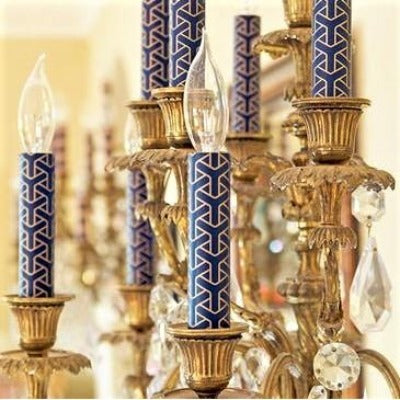 Designer Candle Sleeve - Navy Gold Y-Knot