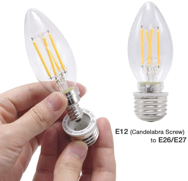 10-Pack E26/E27 To E12 Adapters - Convert Standard Light Sockets To Candelabra Base